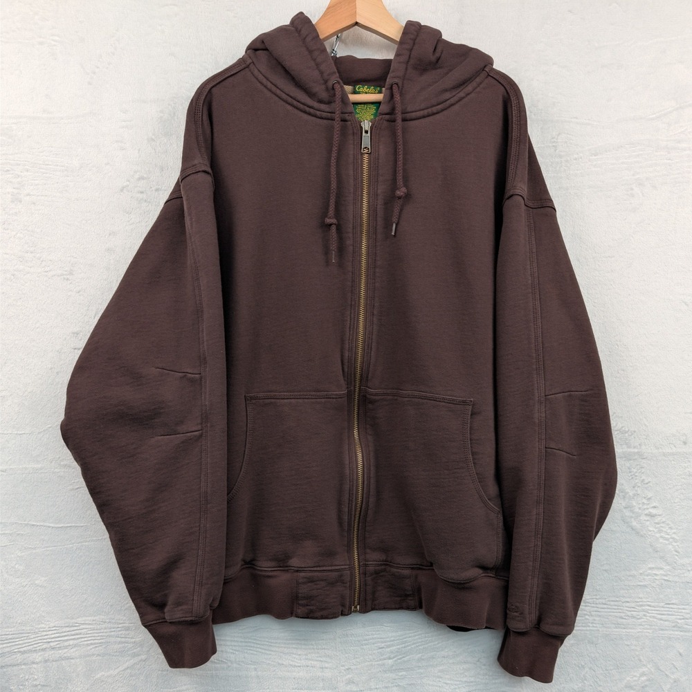 VTG Cabelas Hoodie Men's 2XLT Brown Thermal Lined Waffle Knit Workwear Heavy 90s